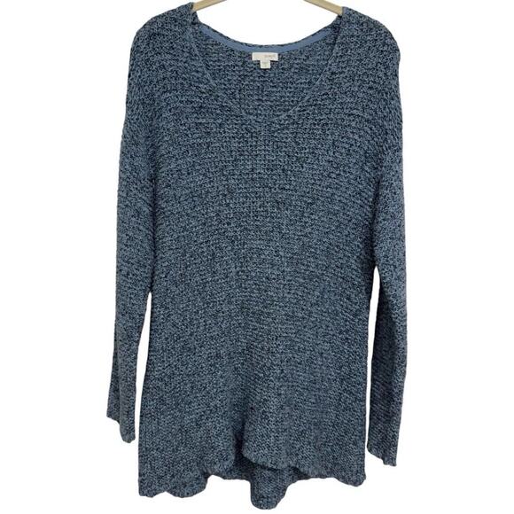 J. JILL Pure Jill V Neck Cotton Elliptical Hem Tunic Sweater Blue Soft Knit - Picture 1 of 9